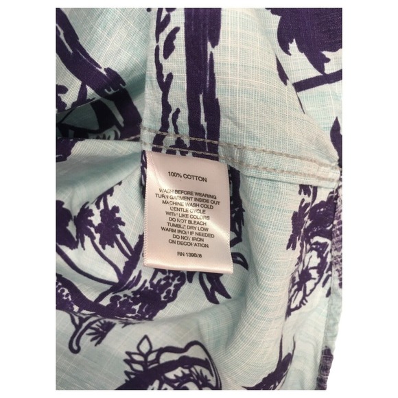 Rustic Blue Top Mens L Hawaiian Tropical Cotton Button Up Short Sleeves Blue - Picture 7 of 11